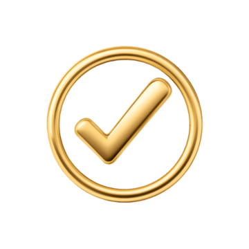 Home pngtree golden check mark icon 3d verified tick achievement selection quality okay png image 15477560